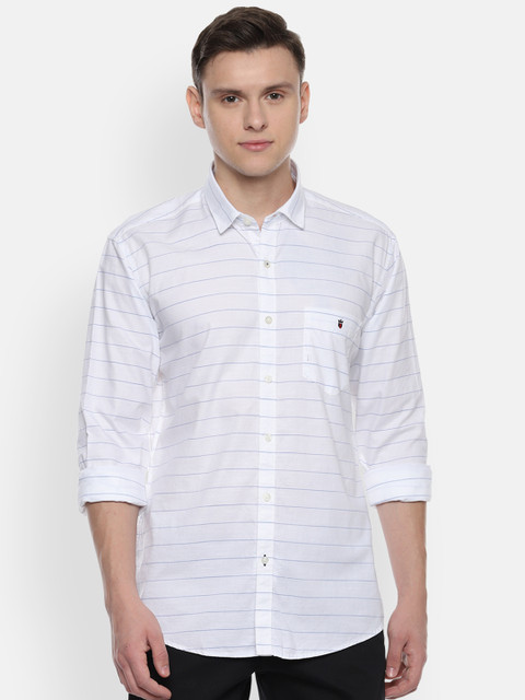 

Louis Philippe Sport Men White & Blue Slim Fit Striped Semiformal Shirt