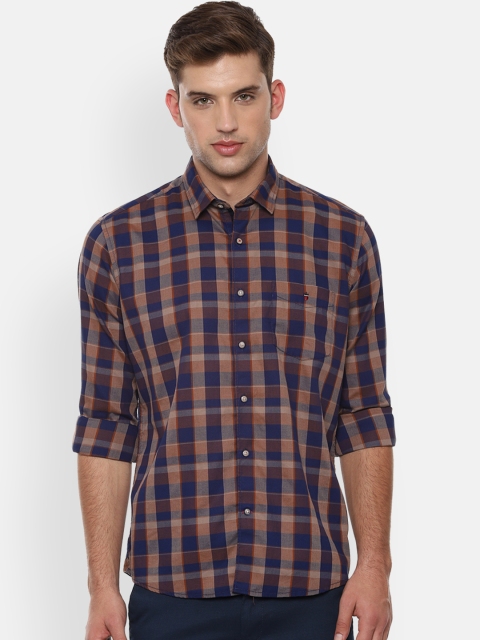 

Louis Philippe Sport Men Navy Blue & Brown Slim Fit Checked Casual Shirt