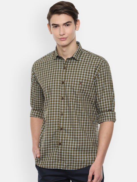 

Louis Philippe Sport Men Olive Green & Blue Slim Fit Checked Casual Shirt