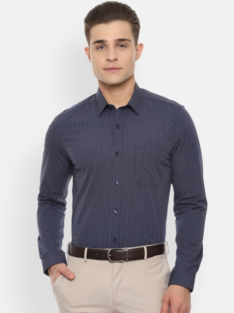 

Louis Philippe Men Navy Blue & White Slim Fit Striped Formal Shirt