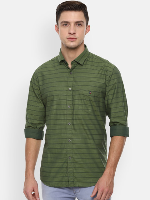 

Louis Philippe Sport Men Green & Black Slim Fit Striped Casual Shirt