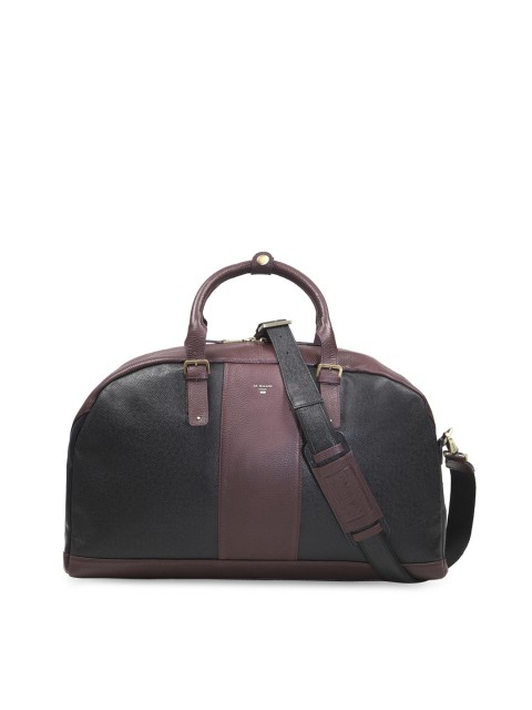 

Da Milano Unisex Black & Burgundy Colourblocked Leather Duffel Bag