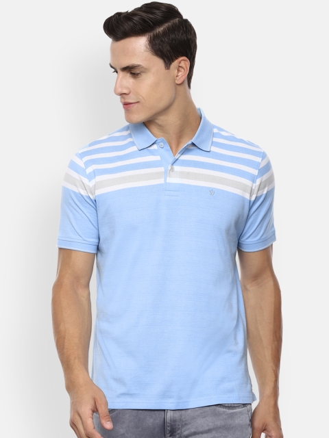 

Louis Philippe Men Blue & White Striped Polo Collar T-shirt