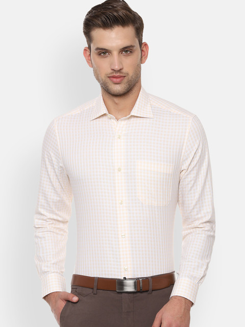 

Louis Philippe Men Yellow & White Regular Fit Checked Formal Shirt