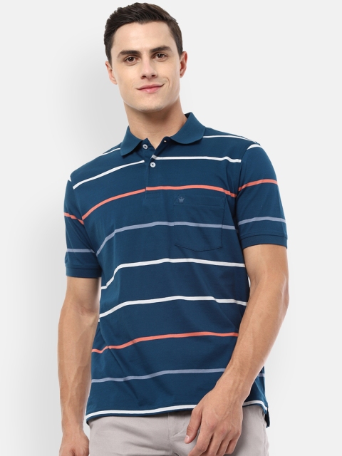 

Louis Philippe Men Navy Blue Striped Polo Collar T-shirt