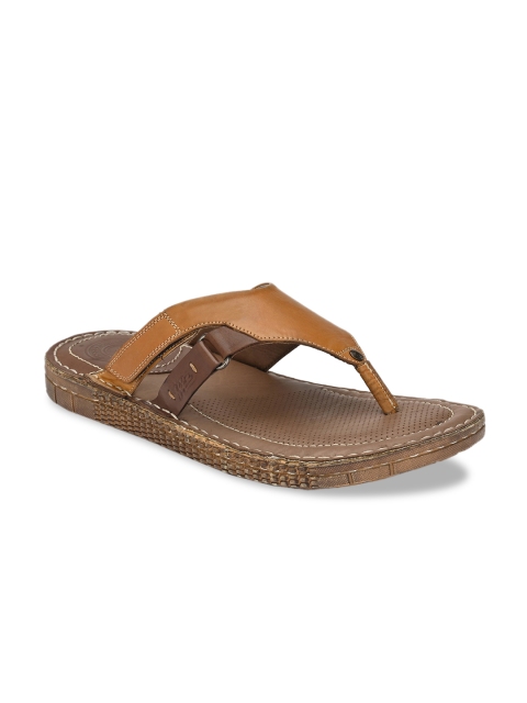

Hitz Men Tan Brown & Coffee Brown Colourblocked Leather Comfort Sandals