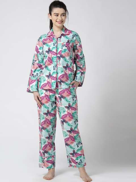 

ADORENITE Women Green & Pink Printed Night suit