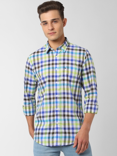 

Peter England Casuals Men White & Green Slim Fit Checked Viroblock Casual Shirt