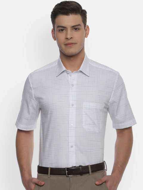 

Louis Philippe Men Off-White & Navy Blue Slim Fit Checked Formal Shirt
