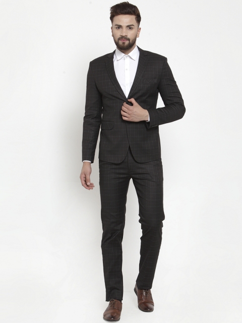

KLOTTHE Men Black & Grey Checked Slim-Fit Single-Breasted Formal Suit
