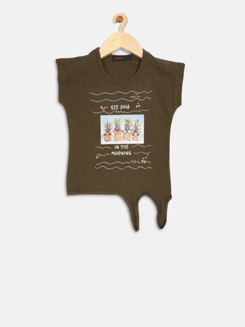 

Ziama Girls Olive Green Printed Top