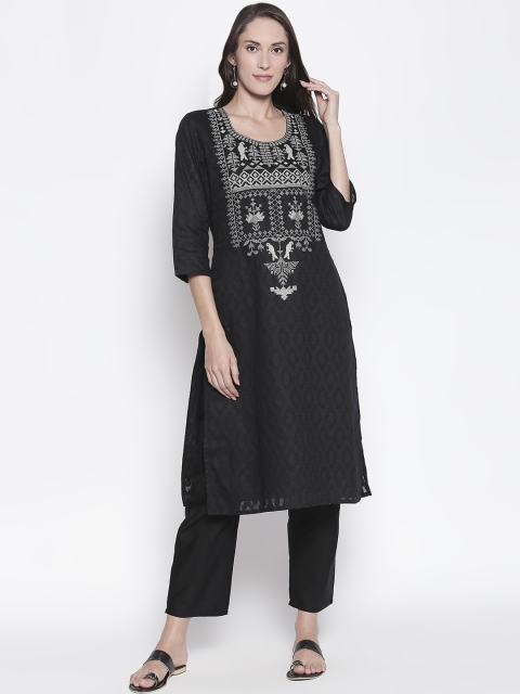 

ZRI Women Black Embroidered Kurti with Harem Pants