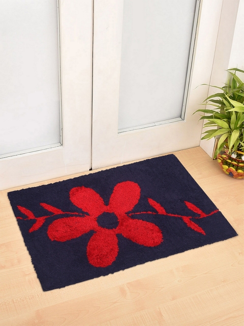 HOSTA HOMES Navy Blue & Red Printed King Size Multipurpose Anti-Skid Doormat
