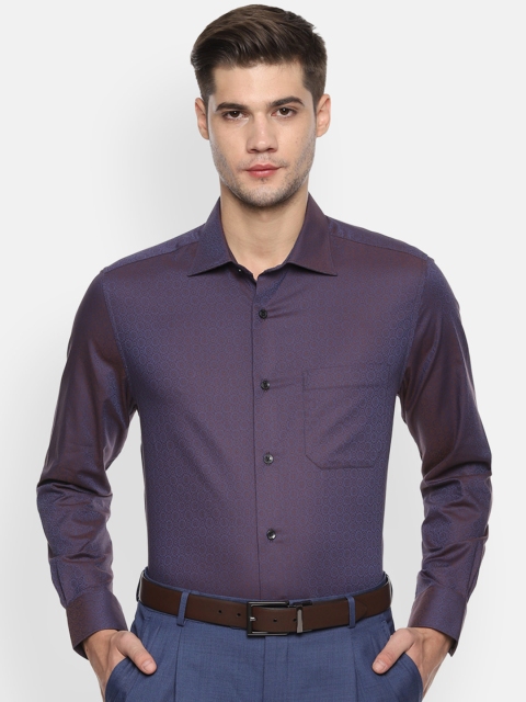 

Louis Philippe Men Navy Blue & Brown Regular Fit Printed Formal Shirt