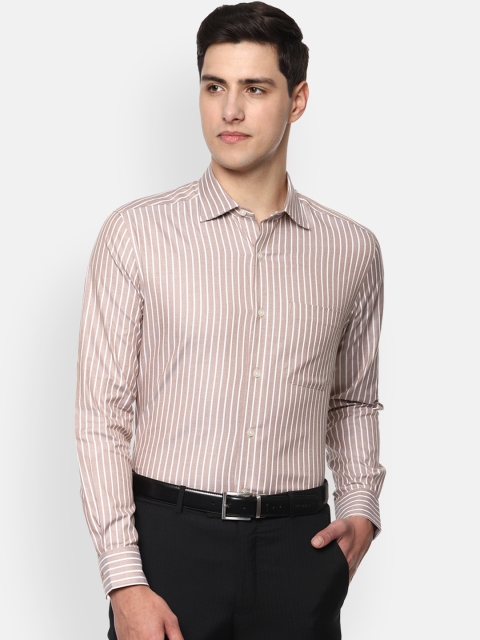 

Louis Philippe Men Beige & White Regular Fit Striped Formal Shirt