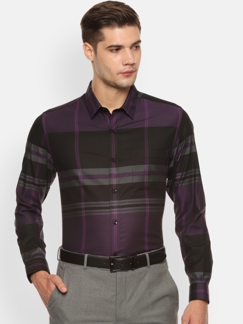 

Louis Philippe Men Black & Purple Slim Fit Checked Formal Shirt