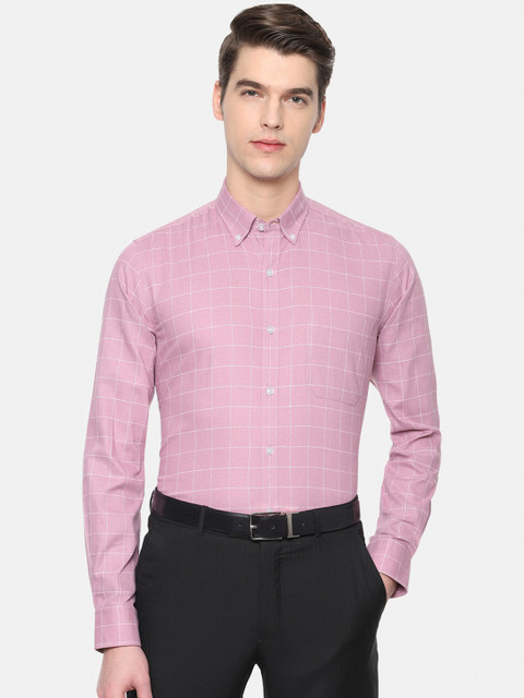 

Louis Philippe Men Pink & White Slim Fit Checked Formal Shirt