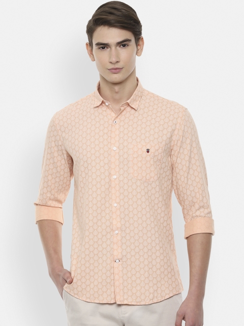 Louis Philippe Sport Men Peach-Coloured Slim Fit Printed Casual Shirt