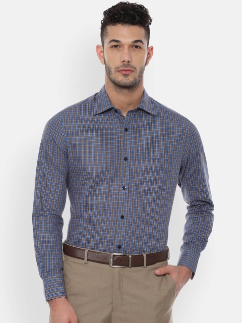 

Louis Philippe Men Blue & Yellow Regular Fit Checked Formal Shirt