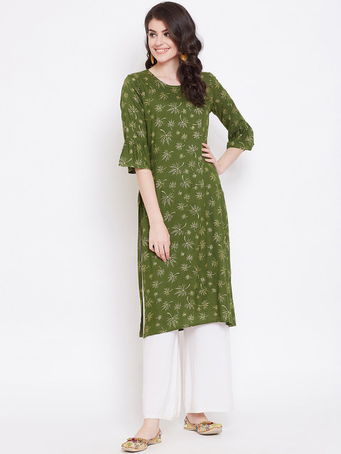 

Desi Rang Women Green & Yellow Printed Straight Kurta