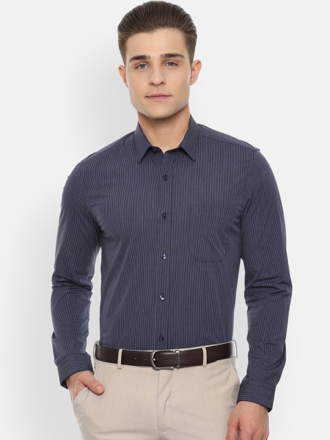 

Louis Philippe Men Navy Blue Classic Slim Fit Striped Formal Shirt