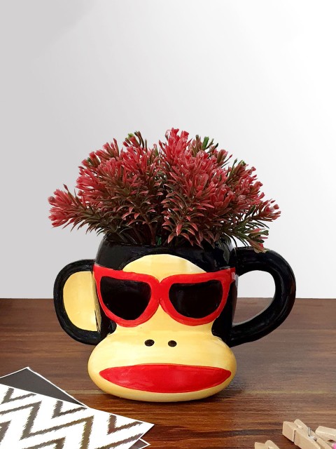 

Art Street Red & Yellow Artificial Flower Plant With Monkey Shaped Pot