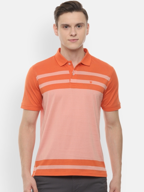 

Louis Philippe Men Orange Striped Polo Collar T-shirt