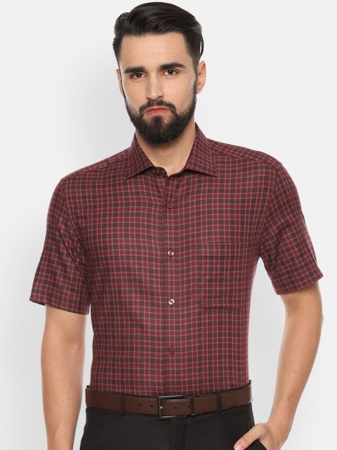 

Louis Philippe Men Brown & Red Regular Fit Checked Formal Shirt
