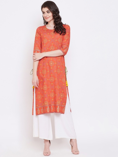 

Desi Rang Women Red Printed Straight Kurta