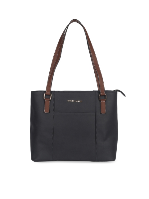 

David Jones Grey & Brown Solid Tote Bag