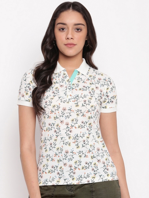 

Miss Grace Women Off-White & Green Printed Polo Collar T-shirt