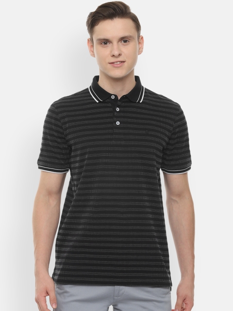 

Louis Philippe Men Black Striped Polo Collar T-shirt