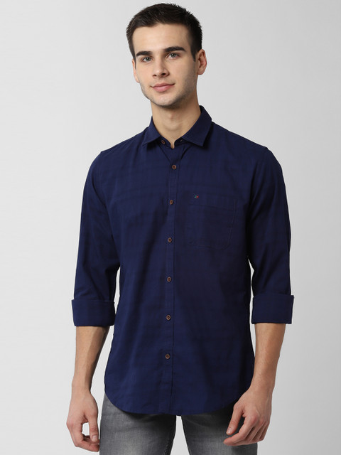 

Peter England Casuals Men Navy Blue Slim Fit Self Design Viroblock Casual Shirt
