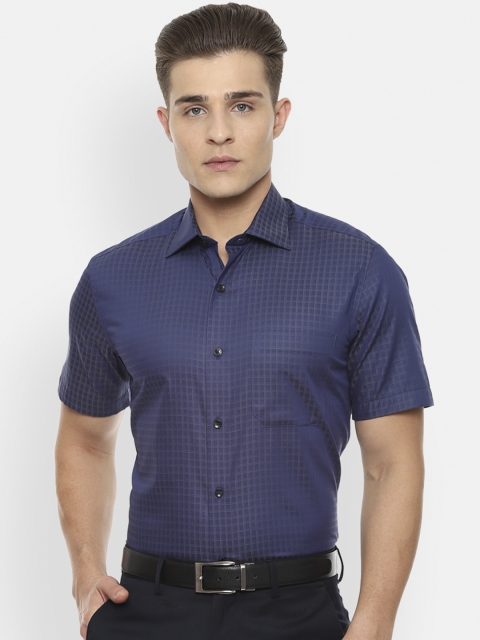 

Louis Philippe Men Navy Blue & Grey Regular Fit Checked Formal Shirt