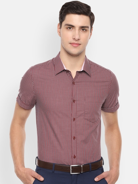 

Louis Philippe Men Maroon & White Slim Fit Checked Formal Shirt