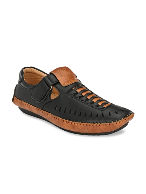 

AfroJack Men Black & Tan Brown Shoe-Style Sandals