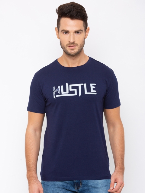 

Globus Men Navy Blue & White Printed Slim Fit Round Neck T-shirt