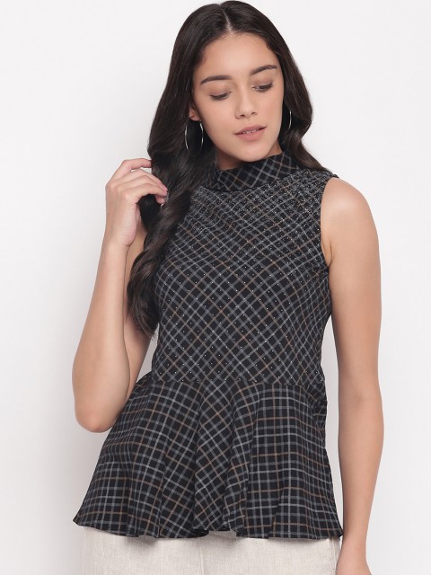 

Miss Grace Women Black Printed Peplum Top