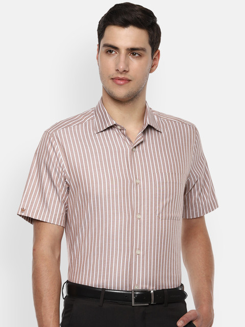 

Louis Philippe Men Brown & White Regular Fit Striped Formal Shirt