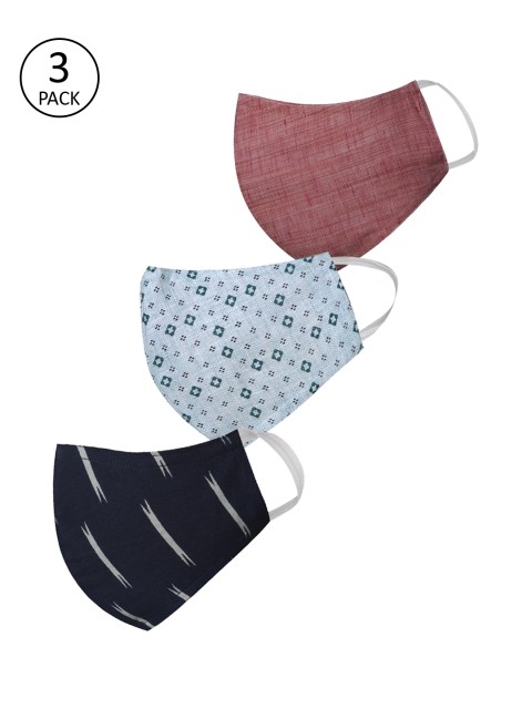 

VASTRAMAY Unisex Pack of 3 Reusable 3-Ply Cloth Mask, Blue