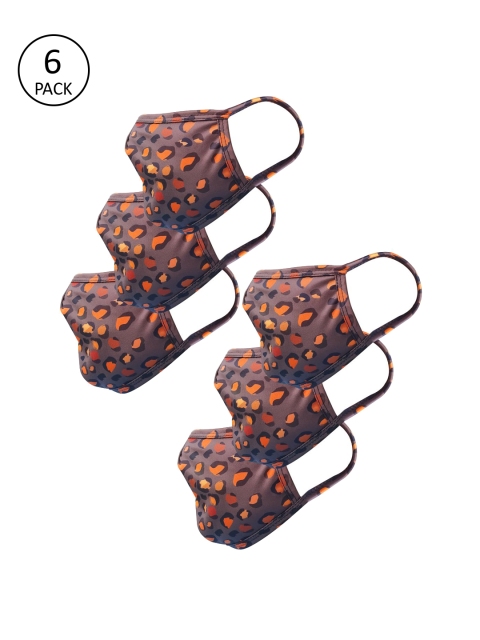 

nestroots Adults Pack Of 6 Brown Animal Print 2-Ply Reusable Cloth Masks