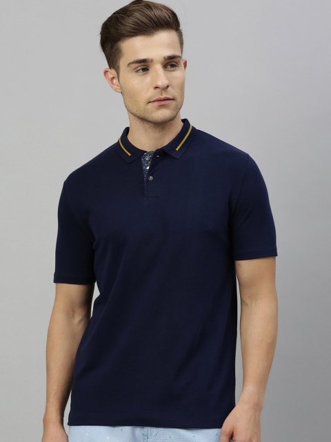 

RARE RABBIT Men Navy Blue Solid Polo Collar T-shirt