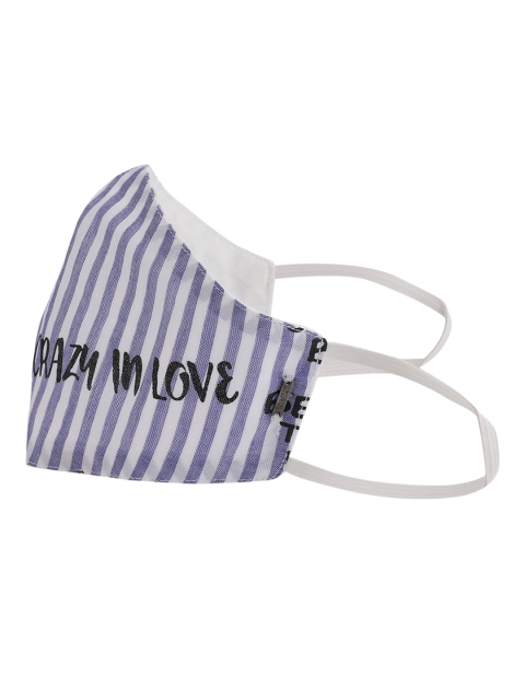 

Kazo Unisex Blue & White CRAZY IN LOVE Striped Single 3 Pcs Reusable Mask