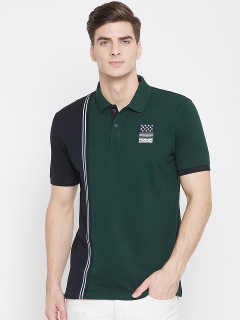 

Octave Men Green & Navy Blue Colourblocked Polo Collar T-shirt