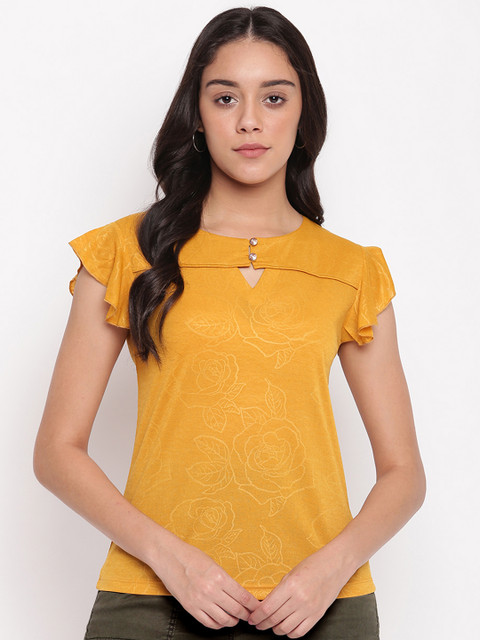 

Miss Grace Women Mustard Yellow Floral Print Top