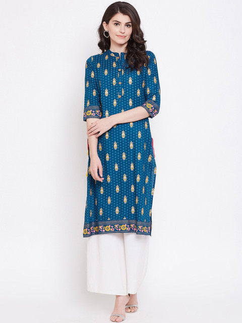 

Desi Rang Women Blue Printed Straight Kurta