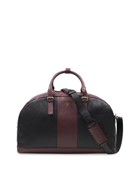 Da Milano Black & Burgundy Colourblocked Leather Duffel Bag