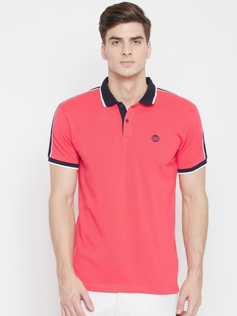 

Octave Men Pink Solid Polo Collar T-shirt With Side Stripes