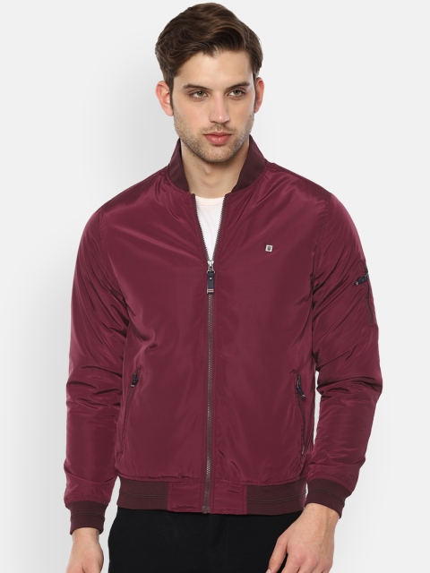Louis Philippe Sport Men Maroon Solid Windcheater Open Front Jacket