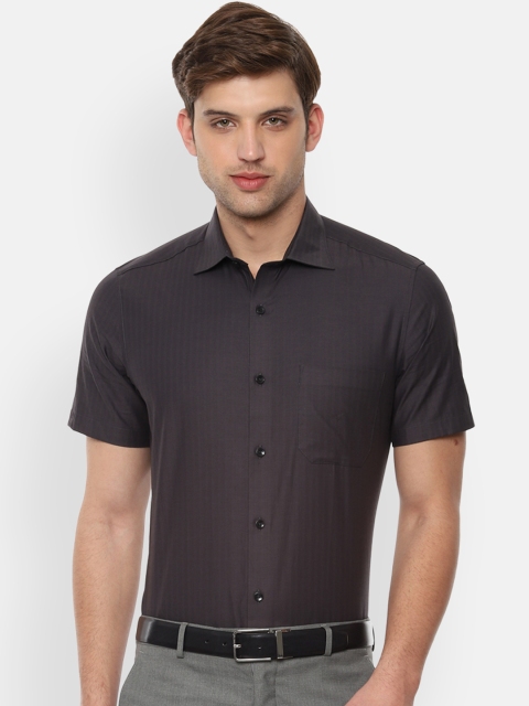 Louis Philippe Men Brown Classic Regular Fit Striped Formal Shirt